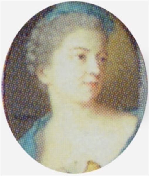 A Lady, A Blue Plume In Her Piled, Plaited & Powdered Hair, Wearing A Blue Dress With Yellow Bow - view 1