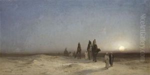 Abendstimmung In Der Wuste Mit Beduinen