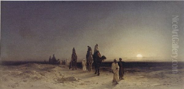 Crossing The Desert At Sunset - view 1