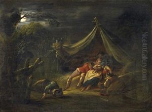 Vollmondnacht. Lagernde Am Waldesrand, Ihren Rausch Ausschlafend by Gottlieb Welte