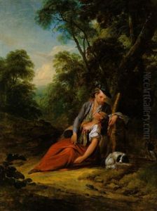 Rastender Jager Mit Seiner Schlafenden Geliebten Im Walde by Gottlieb Welte