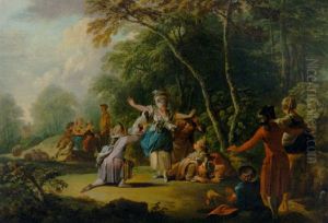 Elegant Company Playing Blind-man's-buff In A Wooded Landscape