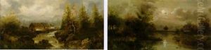 Berglandschaft Mit Bach Und Hausern by Albert Welti