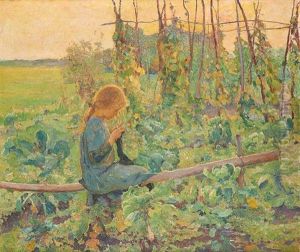 Jeune Fille Tricotant Sur Fond De Houblonniere Et Esquisse (recto-verso)