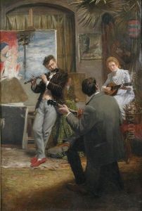 Musicians At Play In An Artist's Studio by Carl Welz