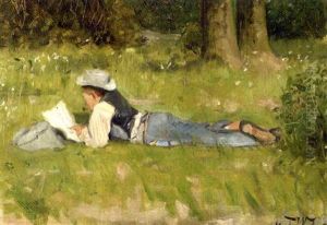 Im Grunewald: Reading In The Grass by Carl Welz