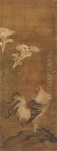 Hahn Auf Einem Felsen Und Hahnenkammgewachse by Wen Chu