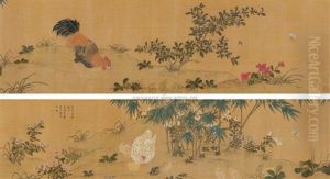 Flowers And Cock by Wen Chu