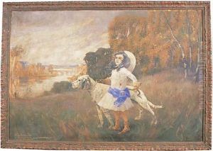 Jeune Fille Tenant Son Setter Dans La Campagne by William Brock