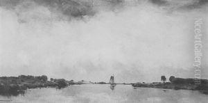 Een Zeilboot Op Een Hollandse Poldervaart by Willem Wenckebach