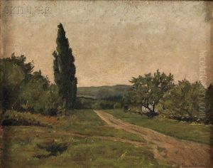 French Landscape With Cypress Tree by Theodore Wendel