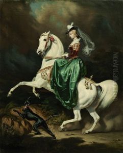 Vornehme Reiterin Auf Aufsteigendem Schimmel by Frederick August Wenderoth
