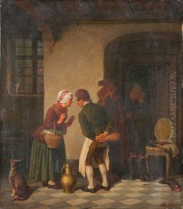 Interieur Mit Plaudernden Dienstboten by Friedrich Moritz Wendler