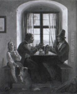 Der Besuch. In Einer Fensternische Sitzen Ein Bauer Und Sein Gevatter by Friedrich Moritz Wendler