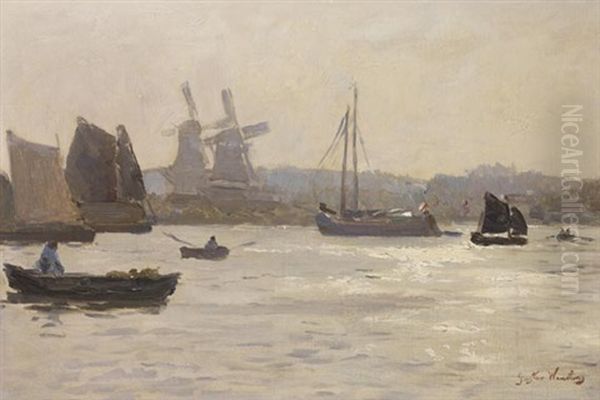 Boote Vor Niederlandischer Kustenlandschaft - view 1