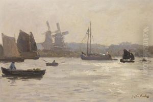 Boote Vor Niederlandischer Kustenlandschaft by Gustav Wendling