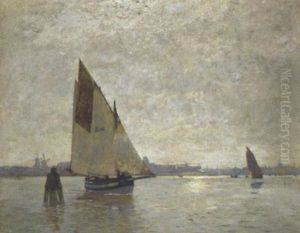 Hollandische Kuste Mit Fischerbooten Im Vordergrund by Gustav Wendling