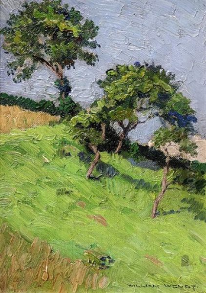 Trees On A Grassy Hillside - view 1