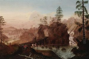 Gebirgsbach Mit Brucke Und Figurenstaffage