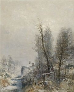Winter Stream Landscape by Josef Wenglein