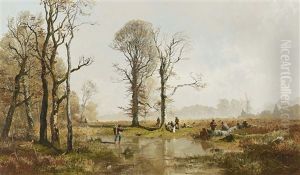 Resting Hunters In The Moss by Josef Wenglein
