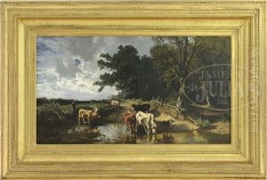 Barbizon Style Pastoral Landscape by Josef Wenglein