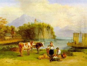 Weideidyll Am Traunseeufer by Johann Baptist Wengler