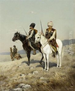 Drei Kosaken Zu Pferd by Karl Gottlieb Wenig
