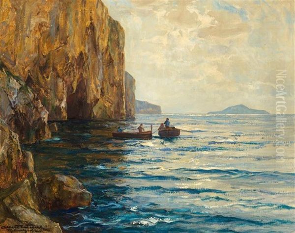 Felsenkuste Bei Capri Mit Ruderbooten - view 1