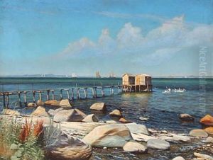Coastal Scene With Bathing Boys by Emil August Theodor Wennerwald