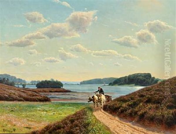 Landscape With Ox-drawn Cart On A Path In The Background View Over A Inlet - view 1