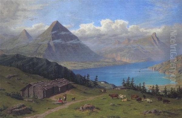Blick Auf Einen Gebirgssee Mit Figurlicher Staffage - view 1