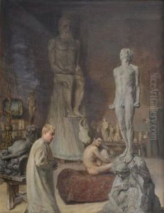 Le Sculpteur Et Son Modele Dans L'atelier by Carl Christian Ferdinand Wentorf