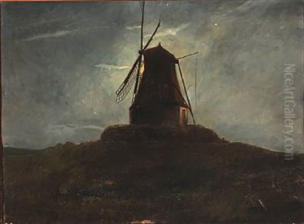 Late Evening With A View To A Mill In Moonlight - view 1