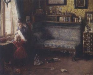 Interior With Mother & Child by Carl Christian Ferdinand Wentorf