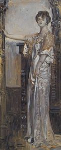 Haughty Woman Standing By Carved Wood Furniture (illus. For Hearst's International) by Albert Beck Wenzell