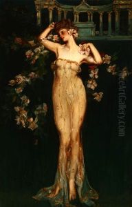 Flora, Belle Epoch Woman In Semi-transparent Gown by Albert Beck Wenzell