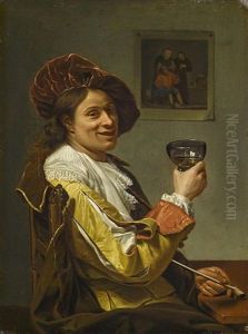 Portrait Eines Jungen Herren Mit Weinglas Und Pfeife by Adriaen Van Der Werff