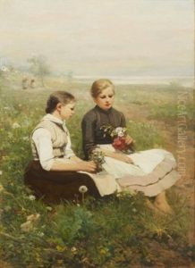 Flickor Pa Blomsterang by Oscar Arnold Wergeland