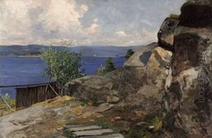 Fjordlandskap I Solskinn by Oscar Arnold Wergeland