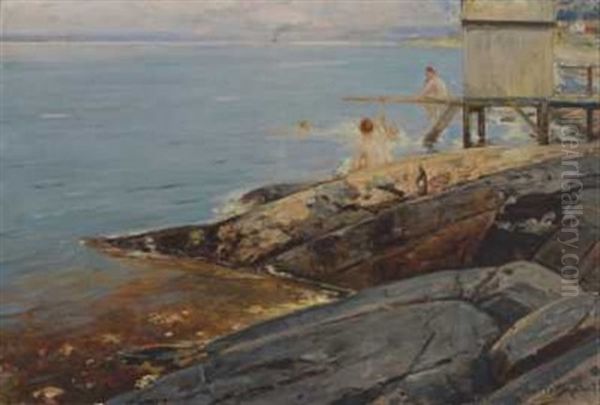 Badende Gutter Ved Badehus - view 1