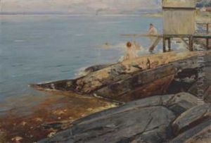 Badende Gutter Ved Badehus
