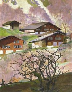 Chalets Dans Un Paysage A L'arbuste Gris (chalets In A Landscape With A Grey Tree)