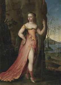Portrait Of A Lady, Full-length, As Diana, In A Rocky Landscape