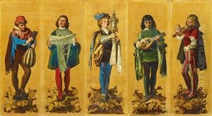 Fries Mit Funf Musikanten In Historischem Kostum (5 Works Framed Together) by Anton Alexander von Werner