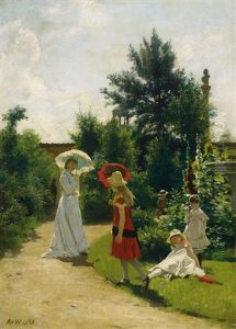 Die Familie Des Kunstlers Im Garten Der Sommerresidenz In Wannsee by Anton Alexander von Werner