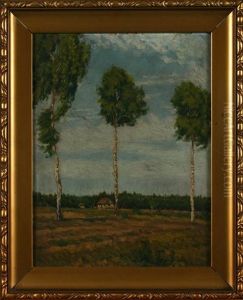 Haus Am Waldrand Mit Drei Hohen Birken Im Vordergrund by Heinrich Ferdinand Werner