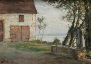 Bodenseelandschaft Mit Gehoft Und Brunnen Im Vordergrund Bodenseelandschaft Mit Gehoft Und Brunnen Im Vordergrund