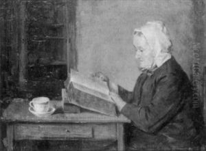 Interieur Mit Lesender Frau by Reinhold Werner