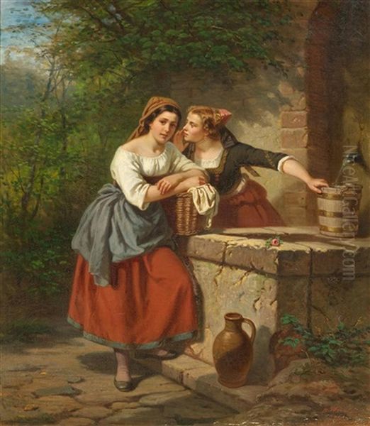 Two Girls In Costume At A Well - view 1